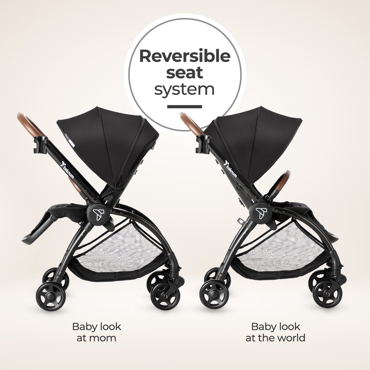 Teknum Stroll 2 Reversible Travel Stroller w/ Quilted Diaper Backpack – Black