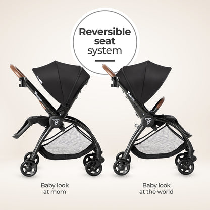 Teknum Stroll 2 Reversible Travel Stroller w/ Quilted Diaper Backpack – Black