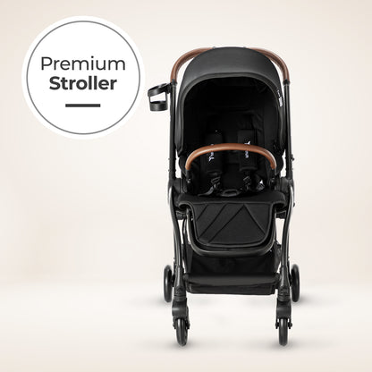 Teknum Stroll 2 Reversible Travel Stroller w/ Quilted Diaper Backpack – Black