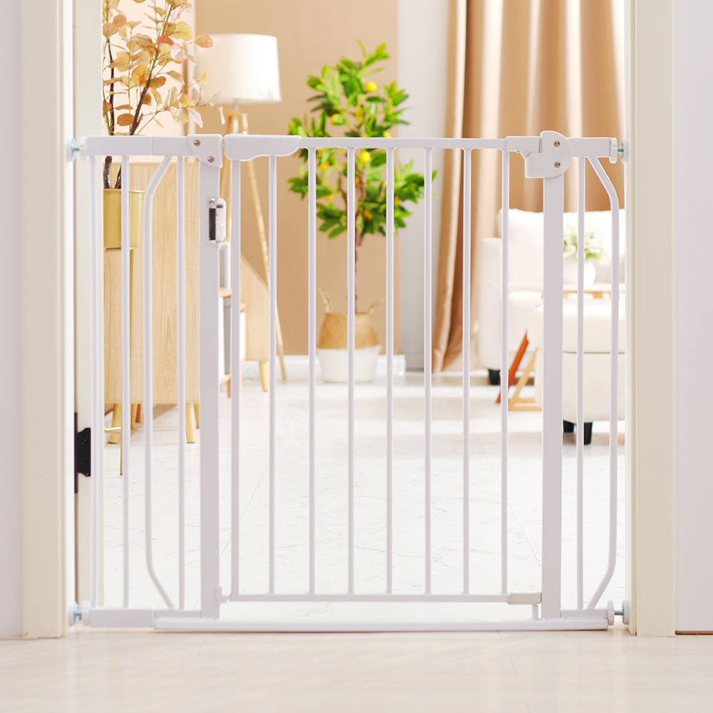 BABY SAFE - Metal Safety LED Gate w/t 30 cm + 45 cm Extension - White