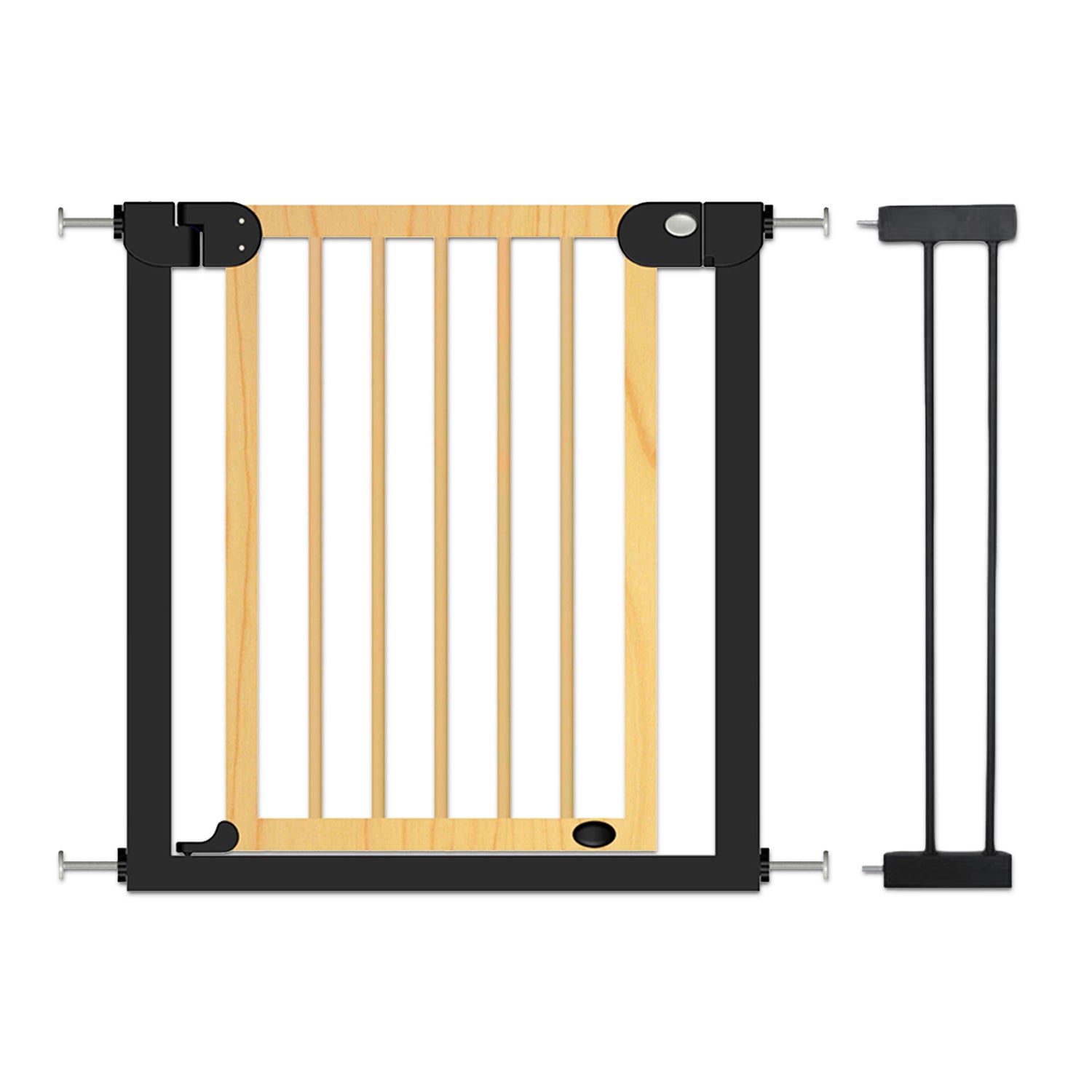 BABY SAFE Wooden Safety Gate w/t 14cm Black Extension - Natural Wood