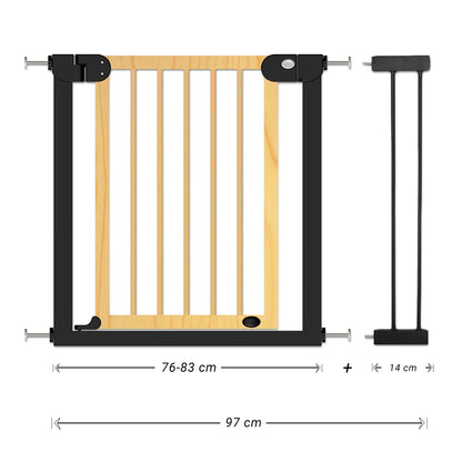 بوابة أمان خشبية للأطفال مع امتداد أسود بطول 14 سم - خشب طبيعي