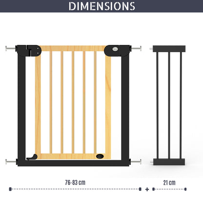 BABY SAFE Wooden Safety Gate w/t 21cm Black Extension - Natural Wood