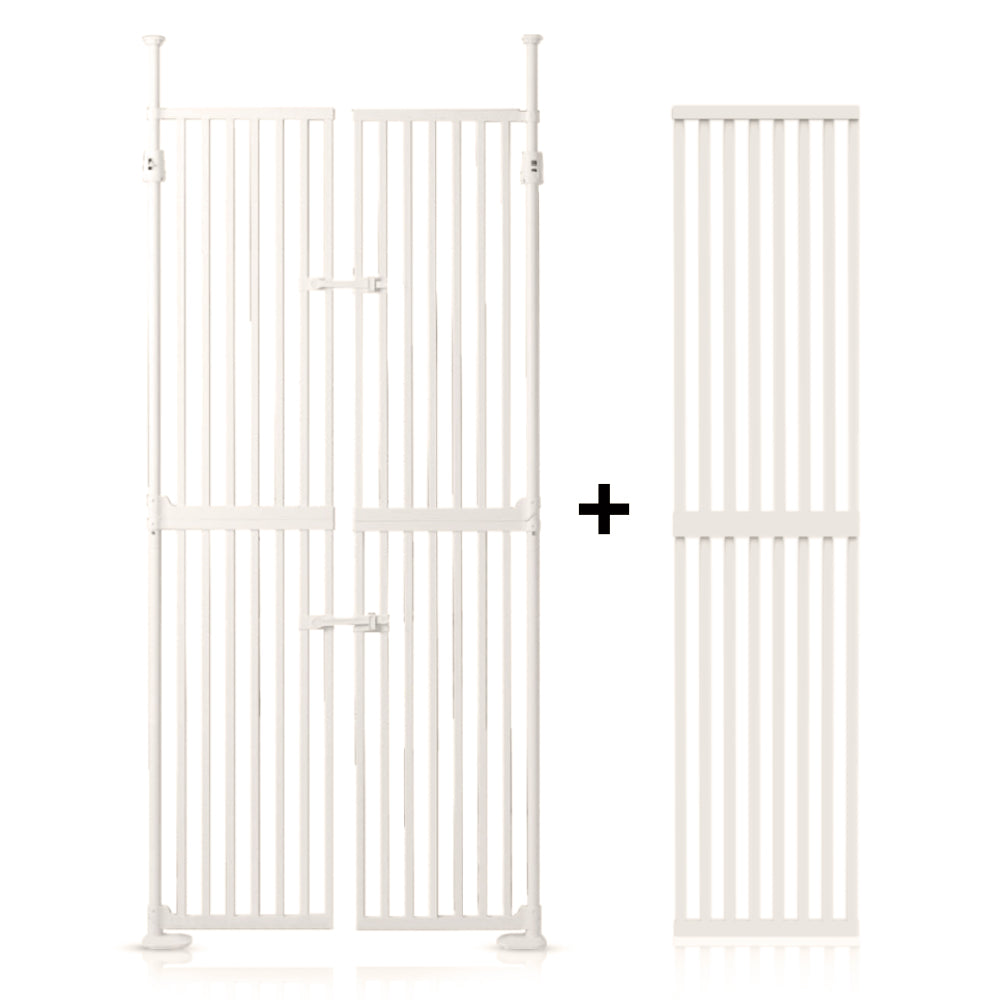 BABY SAFE Extra Tall Dual Door Metal Safety Gate with 40cm Extension - White, W85-122*H190-250cm, 7.5Kg