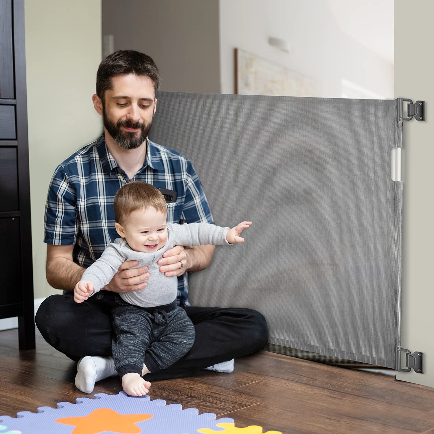 BABY SAFE Retractable Mesh Gate - Grey