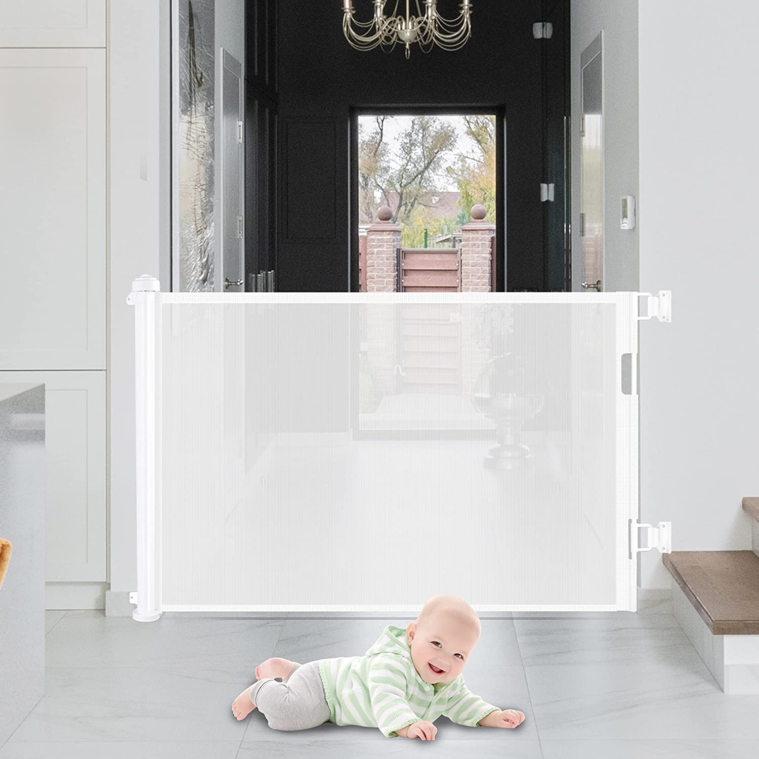 BABY SAFE Retractable Mesh Gate - White