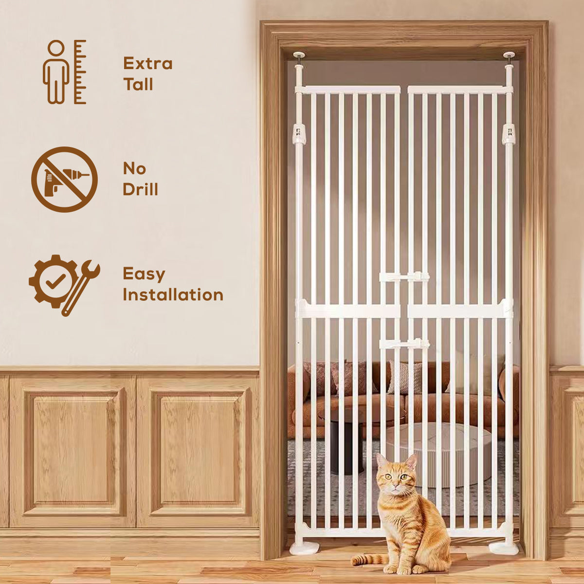 BABY SAFE Extra Tall Dual Door Metal Safety Gate - White, W85-90*H190-250cm, 5.8Kg