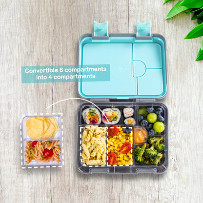 Eazy Kids 6 & 4 Convertible Bento Lunch Box w/ Water Bottle - T-Rex Grey