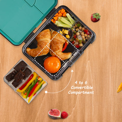 EAZY KIDS 6 & 4 Convertible Bento Lunch Box w/ Water Bottle, Steel Spoon & Fork Set and Alphabets Sticker - Gamer