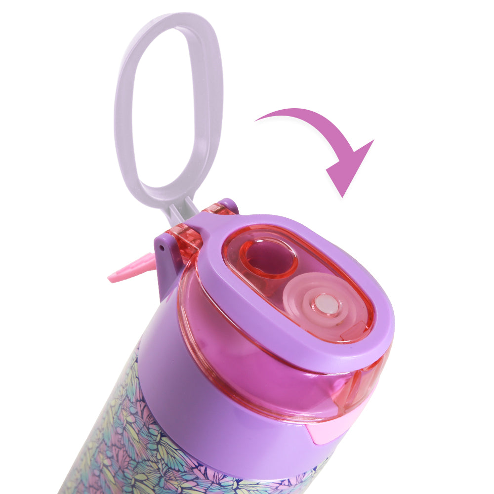 EAZY KIDS 6 & 4 Convertible Bento Lunch Box w/ Water Bottle, Steel Spoon & Fork Set and Alphabets Sticker - Butterfly Purple