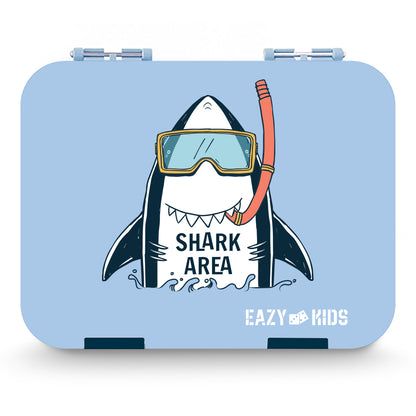 EAZY KIDS 4 Compartment Bento Lunch Box w/Lunch Bag and Steel Food Jar Shark - Blue