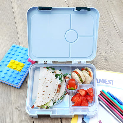EAZY KIDS 4 Compartment Bento Lunch Box w/Lunch Bag and Steel Food Jar Shark - Blue
