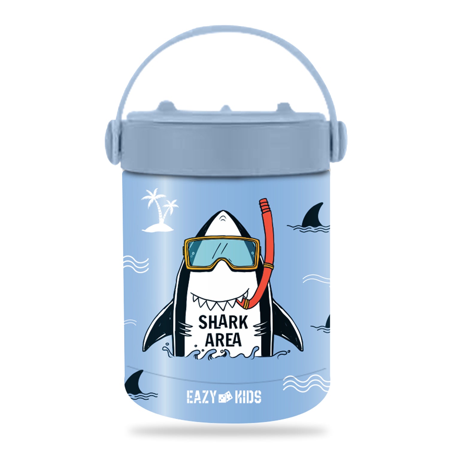 EAZY KIDS 4 Compartment Bento Lunch Box w/Lunch Bag and Steel Food Jar Shark - Blue