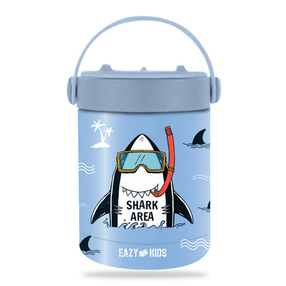 EAZY KIDS 4 Compartment Bento Lunch Box w/Lunch Bag and Steel Food Jar Shark - Blue