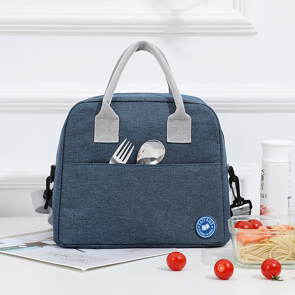 EAZY KIDS 4 Compartment Bento Lunch Box w/Lunch Bag and Steel Food Jar Shark - Blue
