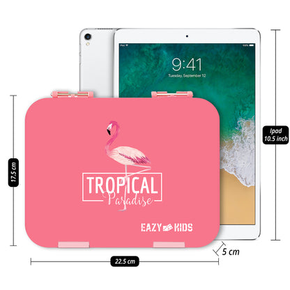 EAZY KIDS 6/4 Compartment Bento Lunch Box w/Lunch Bag and Steel Food Jar Tropical - Pink