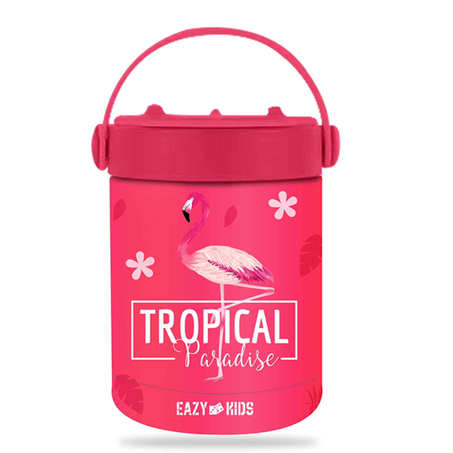 EAZY KIDS 6/4 Compartment Bento Lunch Box w/Lunch Bag and Steel Food Jar Tropical - Pink