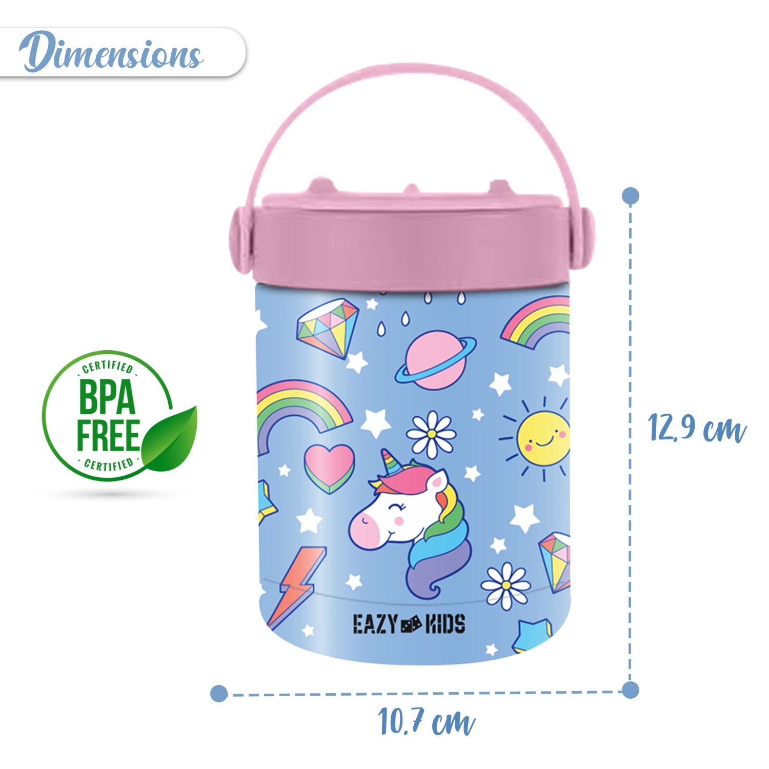 EAZY KIDS Unicorn Purple 6 Compartment Bento Lunch Box w/Lunch Bag - Blue