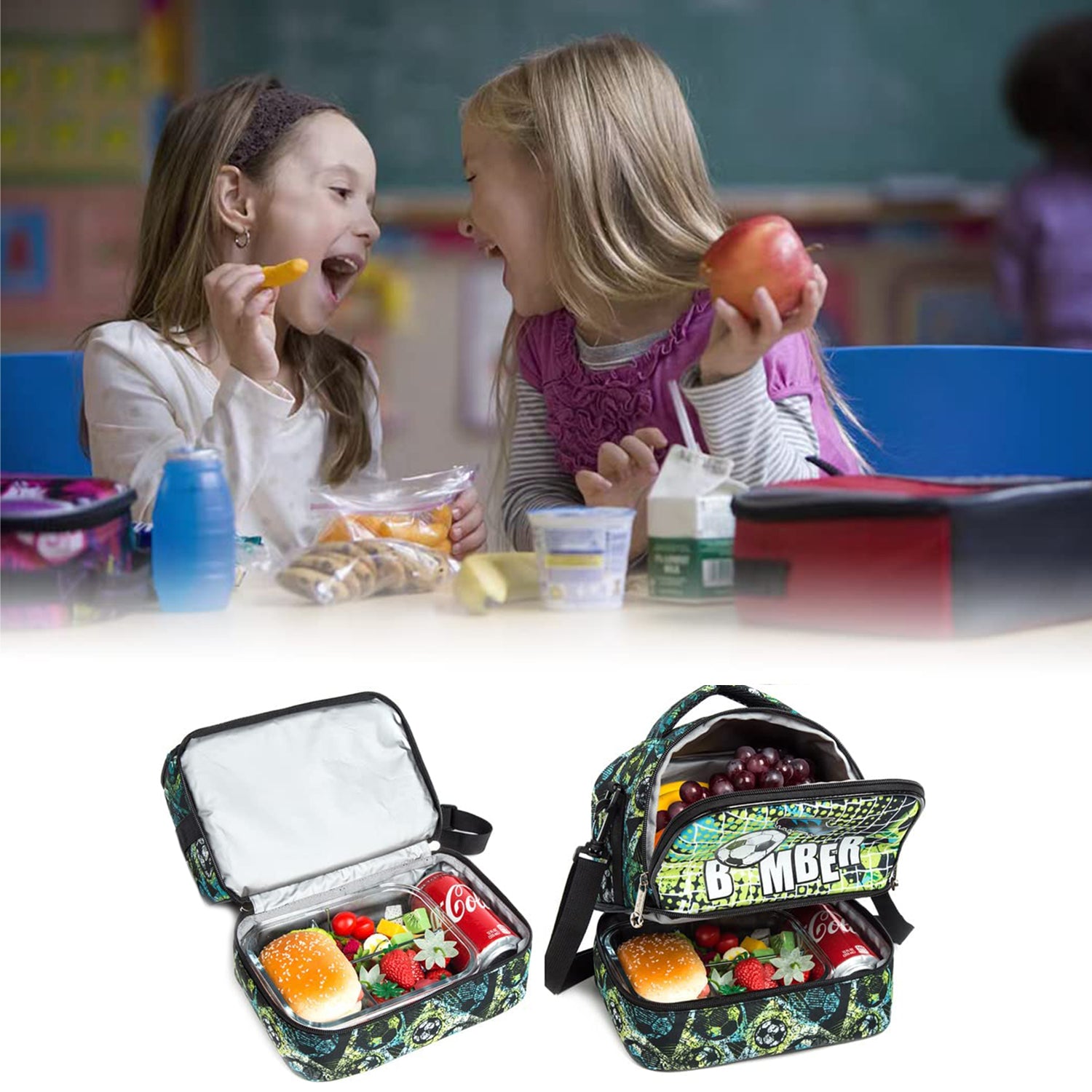 EAZY KIDS Lunch Bag Combo of 3 Football - Green