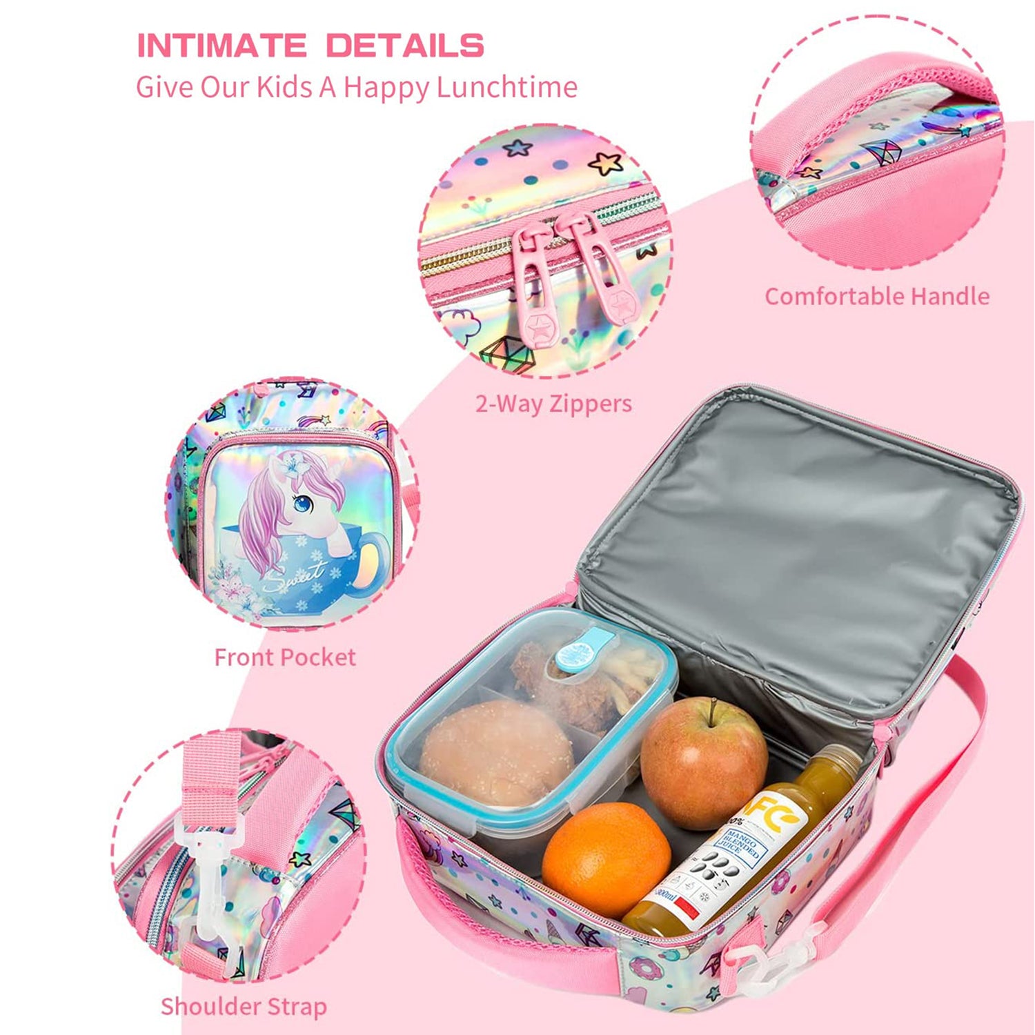 EAZY KIDS Lunch Bag Set of 3 Unicorn - Pink