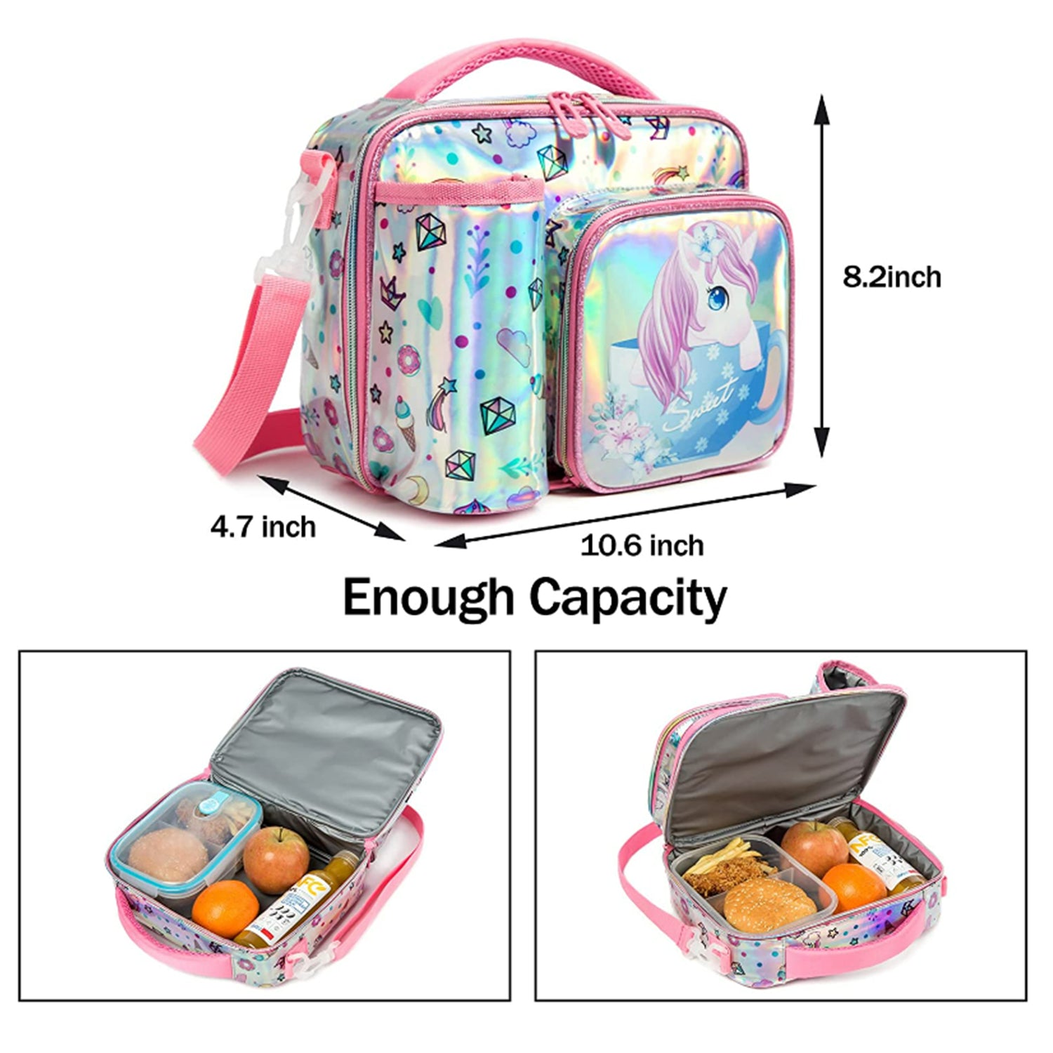 EAZY KIDS Lunch Bag Set of 3 Unicorn - Pink