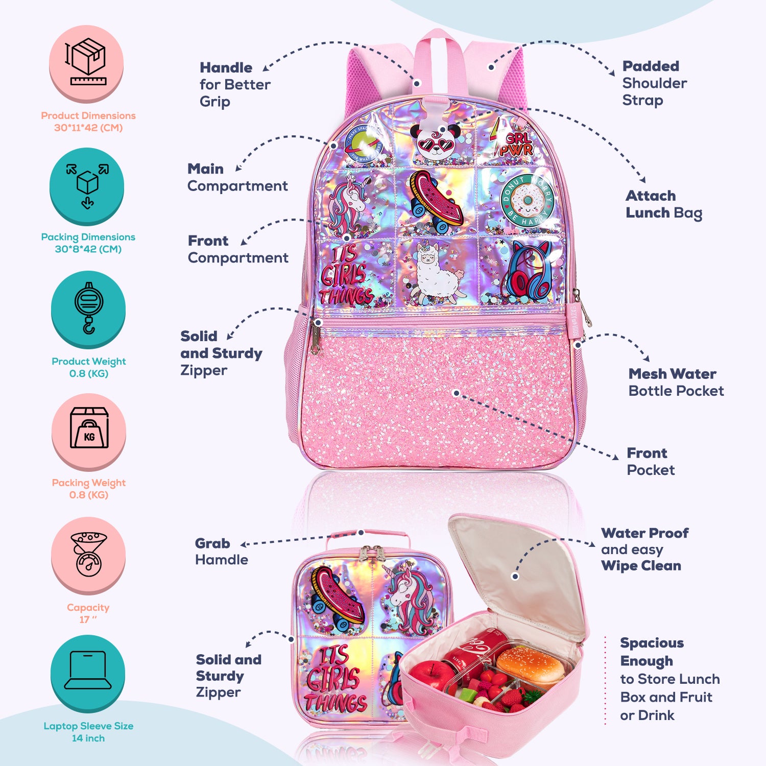 EAZY KIDS Back to School Combo Set of 4 It's Girl Thing - Pink
