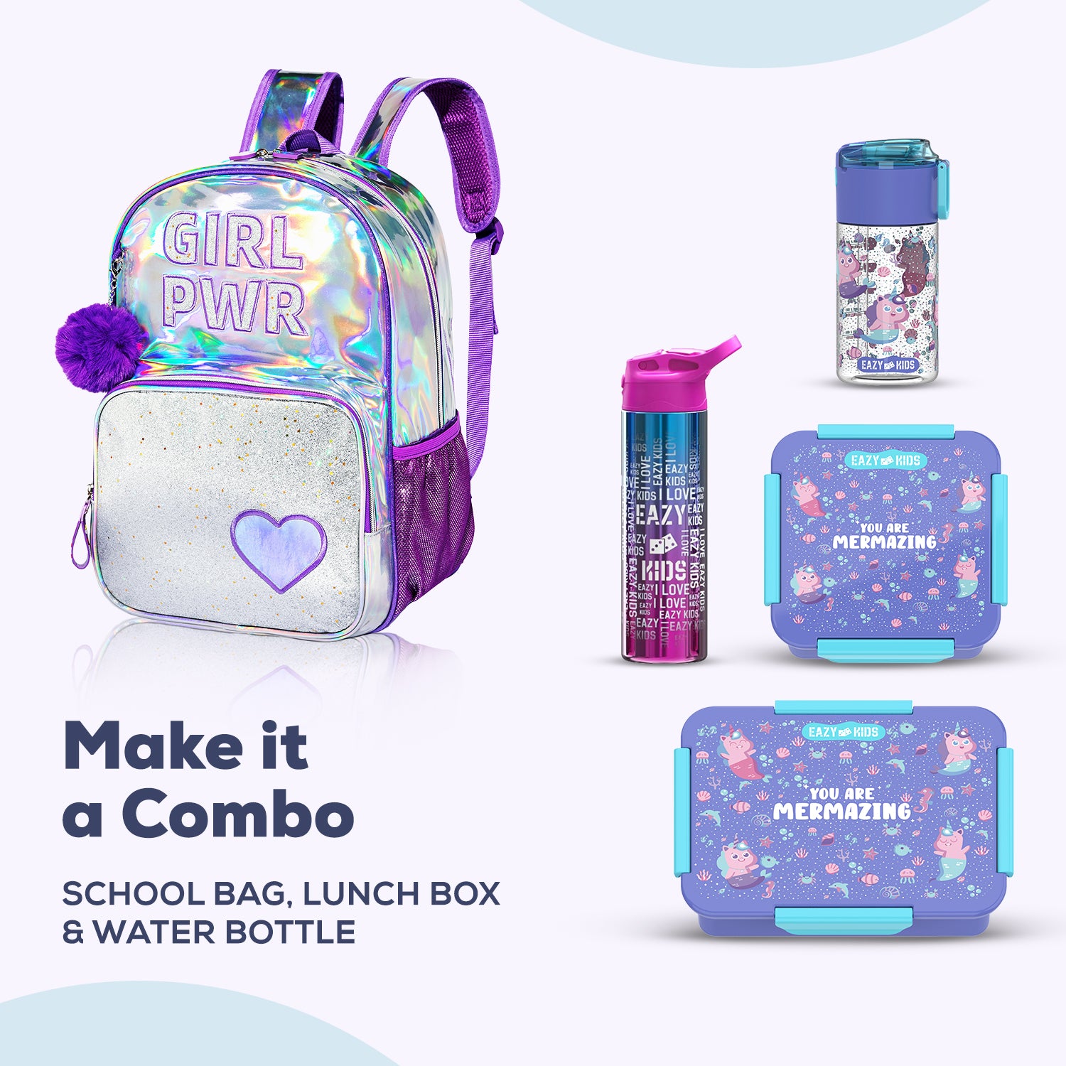 EAZY KIDS Back to School Combo Set of 4 Girl Power - Pink Purple