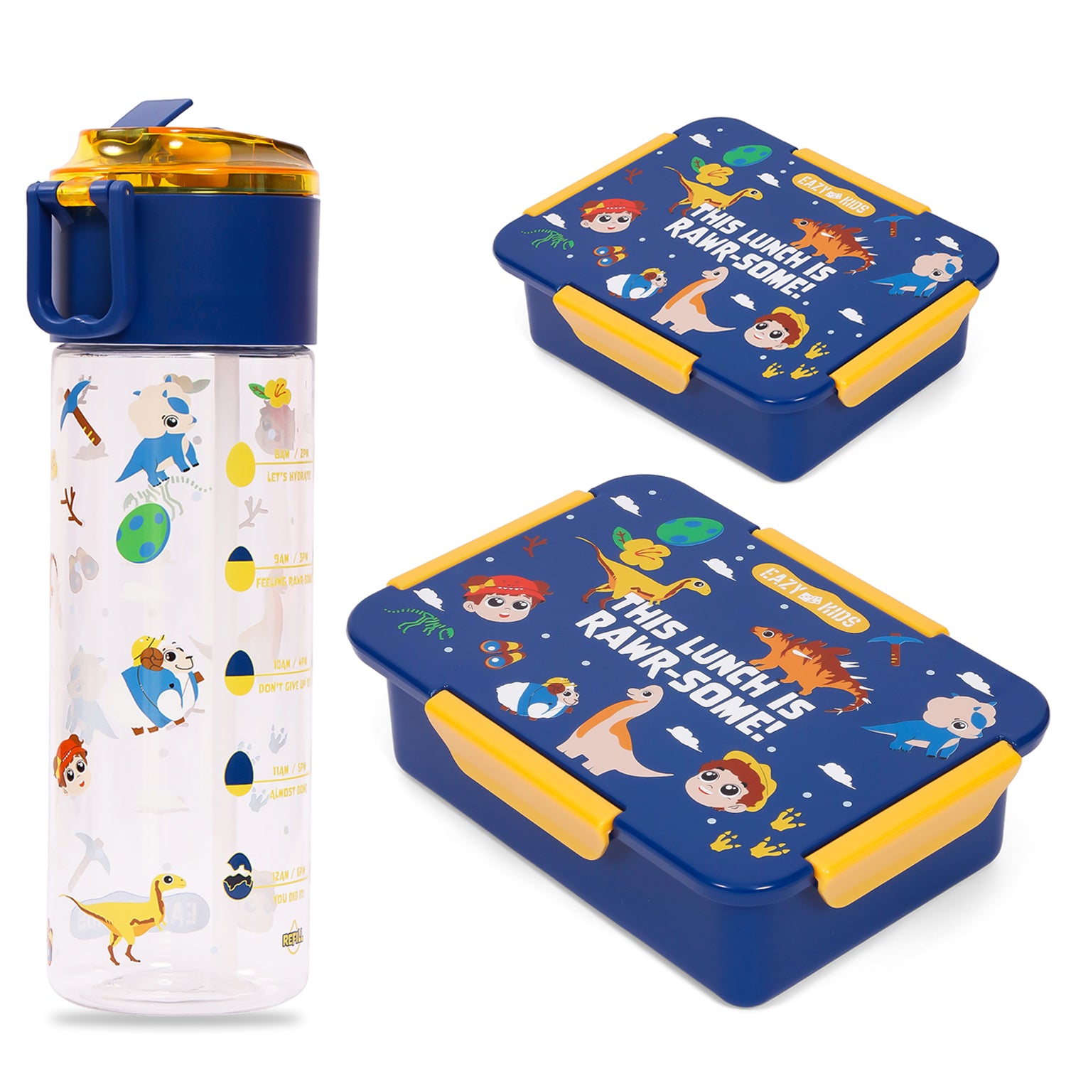 EAZY KIDS School Bag Combo Set of 5 Dinosaur - Blue