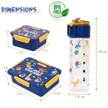 EAZY KIDS School Bag Combo Set of 5 Dinosaur - Blue