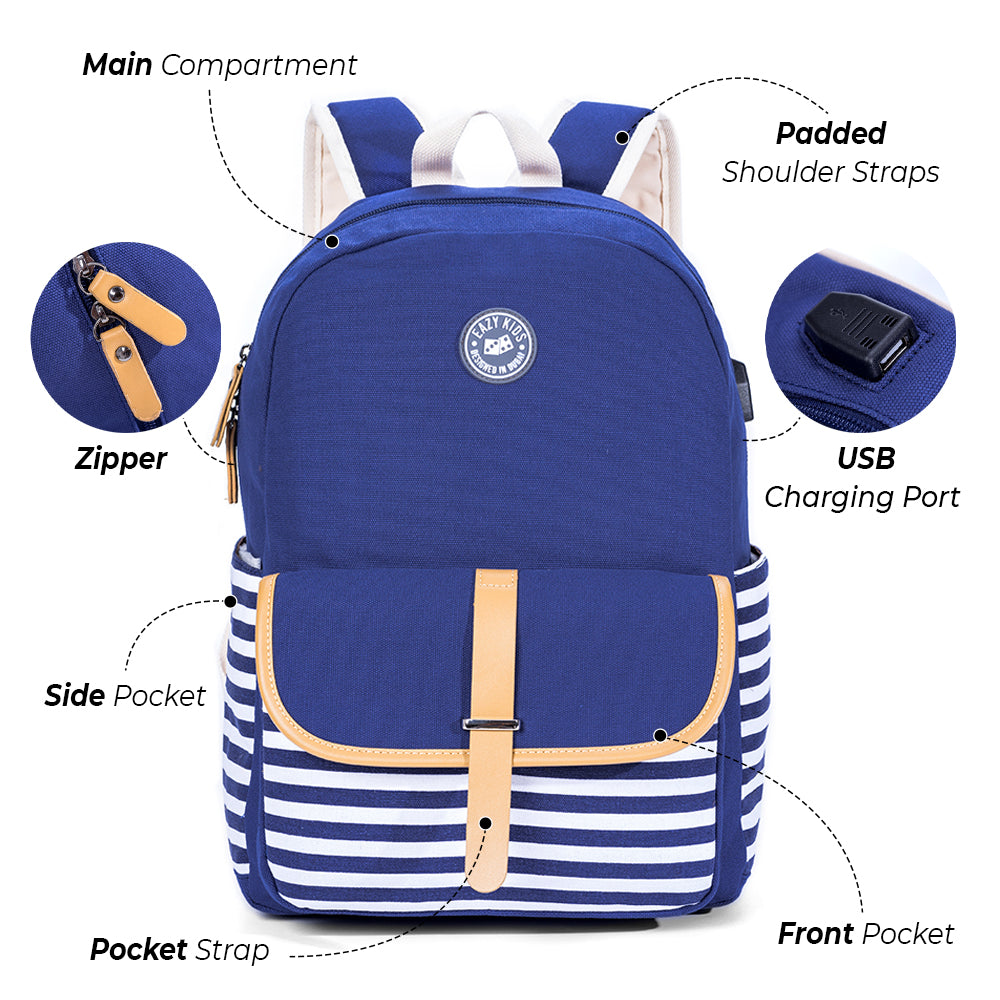 EAZY KIDS School Bag Combo Set of 5 Dinosaur - Blue