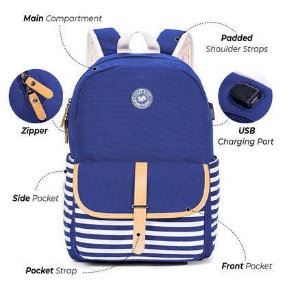 EAZY KIDS School Bag Combo Set of 5 Dinosaur - Blue