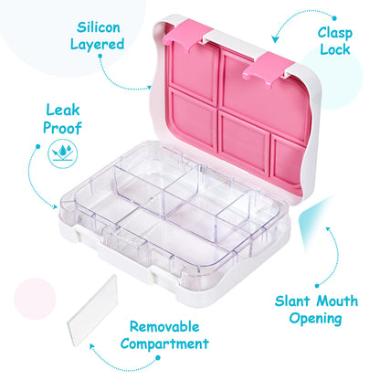 EAZY KIDS 5 & 4 Convertible Bento Lunch Box w/550ml Double Wall Water Bottle and Spoon Fork Set - It's Girl Thing Pink