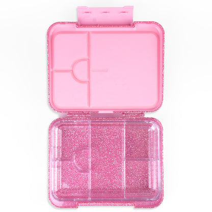 EAZY KIDS 6 & 4 Convertible Bento Lunch Box w/550ml Double Wall Water Bottle and Spoon Fork Set - Glitter Pink