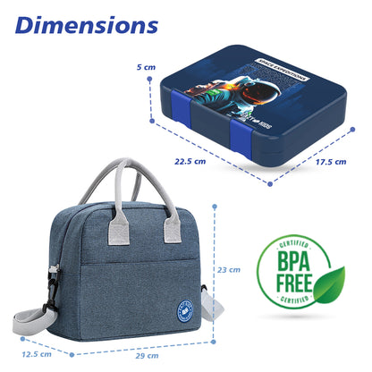 EAZY KIDS 6 & 4 Convertible Bento Lunch Box with Lunch Bag and Sandwich Cutter Set - Space KSA Blue
