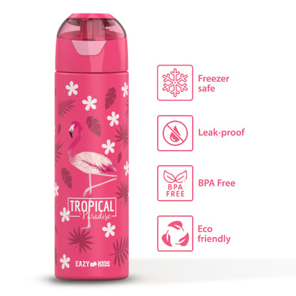 EAZY KIDS 6 & 4 Convertible Bento Lunch Box with Stainless Steel 640ml Water Bottle and Sandwich Cutter Set & Food Jar - Tropical Pink