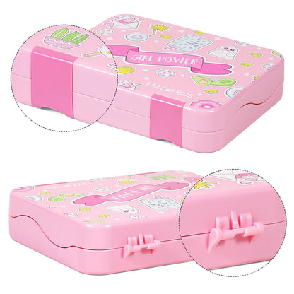 EAZY KIDS 5 & 4 Convertible Bento Lunch Box with Stainless Steel 640ml Water Bottle and Sandwich Cutter Set - Girl Power Pink