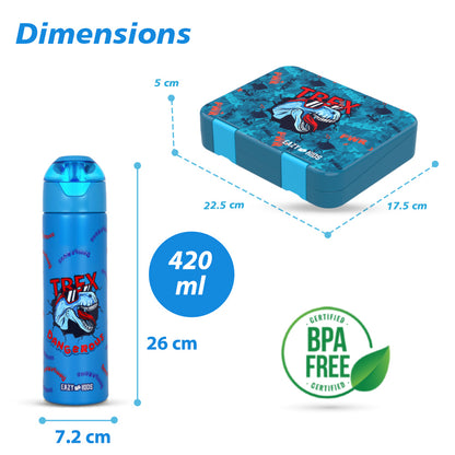 EAZY KIDS 6 & 4 Convertible Bento Lunch Box with Stainless Steel 640ml Water Bottle and Sandwich Cutter Set - TREX Blue