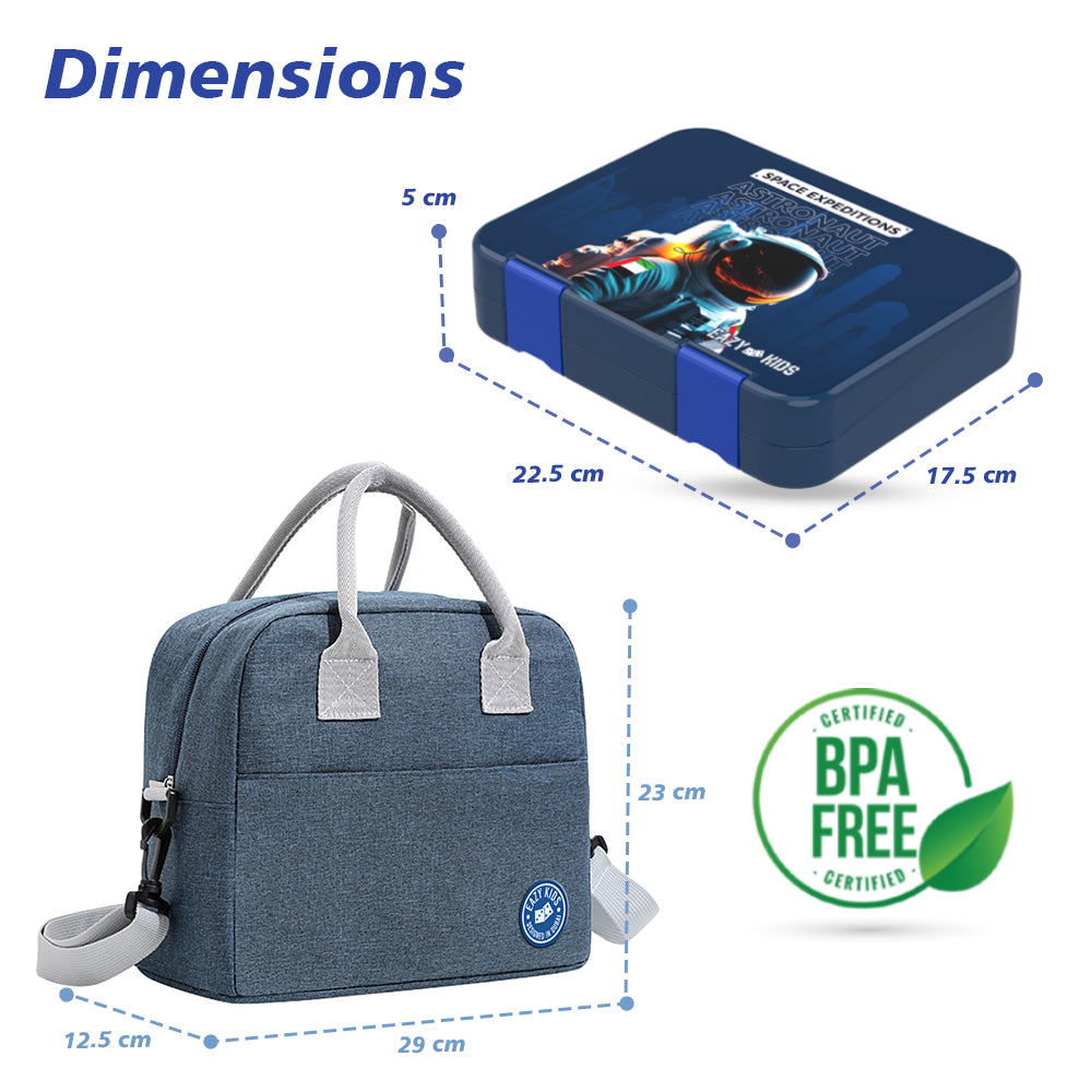 EAZY KIDS 4 & 6 Convertible Bento Lunch Box with Lunch Bag and Sandwich Cutter Set - Space UAE Blue
