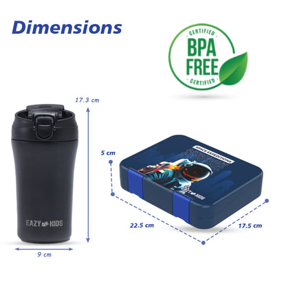 EAZY KIDS 4 & 6 Convertible Bento Lunch Box with Stainless Steel 400ml Water Bottle and Sandwich Cutter Set - Space UAE Blue