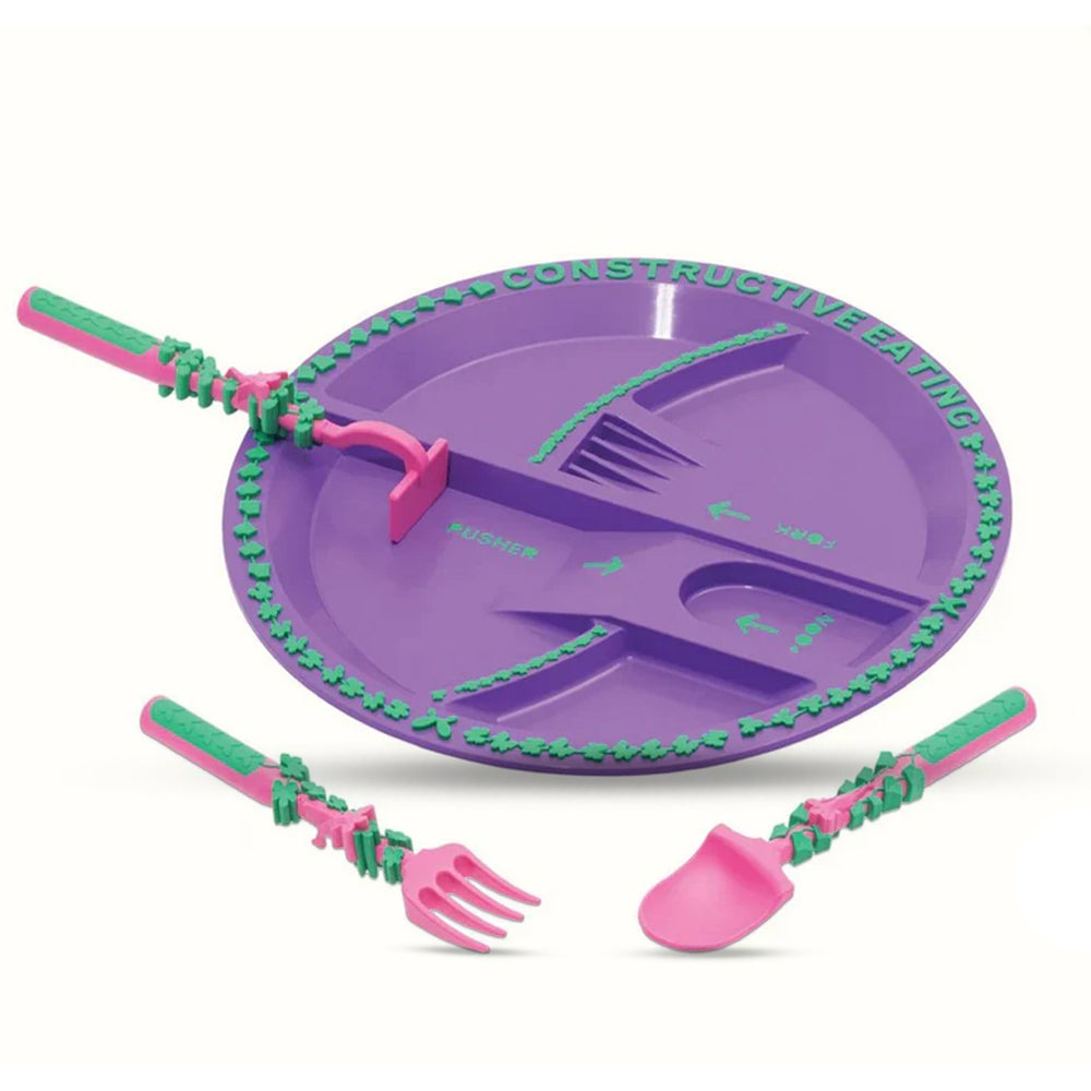 EAZY KIDS Eating Plate w/Spoon, Fork & Pusher - Gardening
