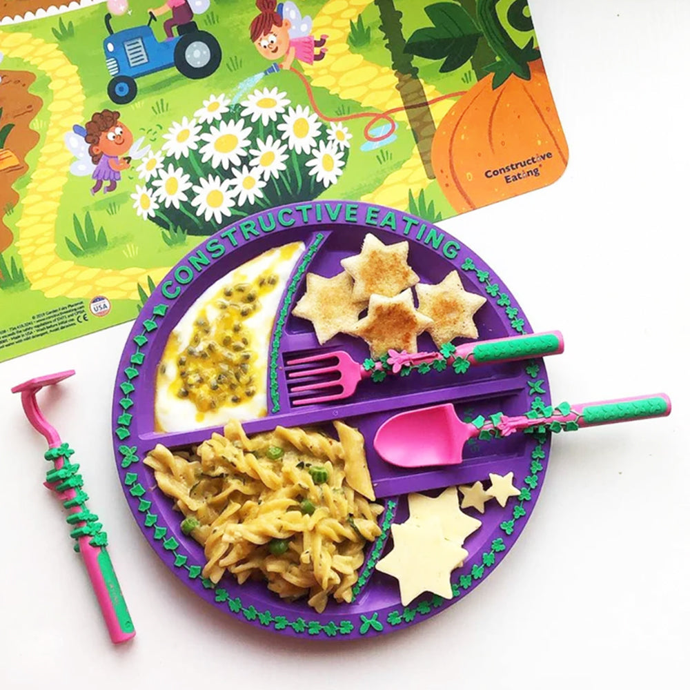 EAZY KIDS Eating Plate w/Spoon, Fork & Pusher - Gardening