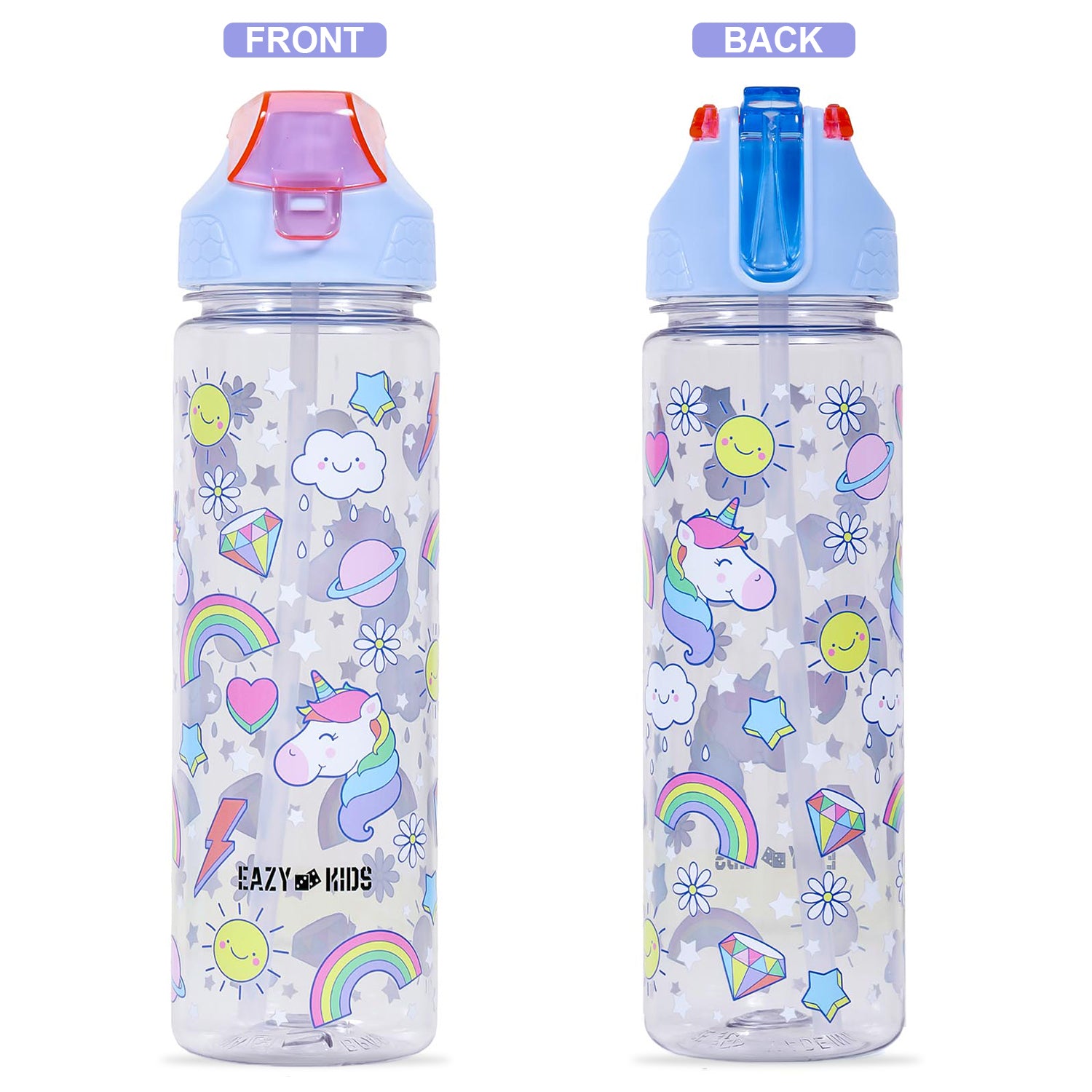 EAZY KIDS 4 Compartment Bento Lunch Box w/2in1 Tritan Water Bottle and Steel Food Jar Unicorn - Blue