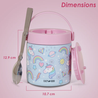 EAZY KIDS 4 Compartment Bento Lunch Box w/2in1 Tritan Water Bottle and Steel Food Jar Unicorn - Blue