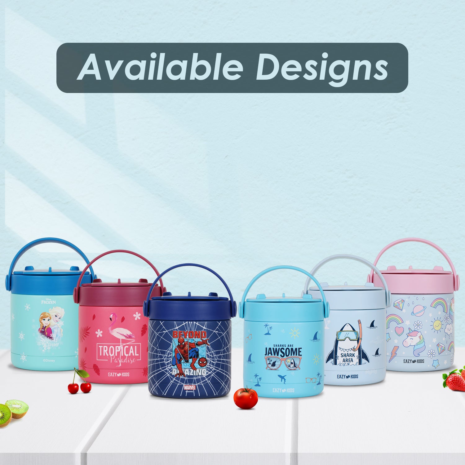EAZY KIDS 4 Compartment Bento Lunch Box w/2in1 Tritan Water Bottle and Steel Food Jar Unicorn - Blue