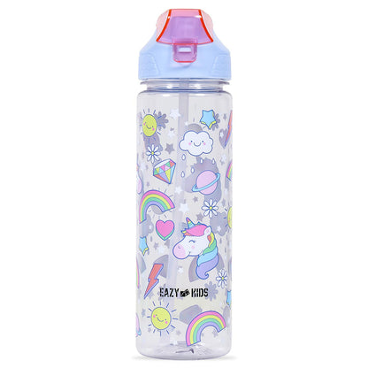 EAZY KIDS 4 Compartment Bento Lunch Box w/2in1 Tritan Water Bottle and Steel Food Jar Unicorn - Blue