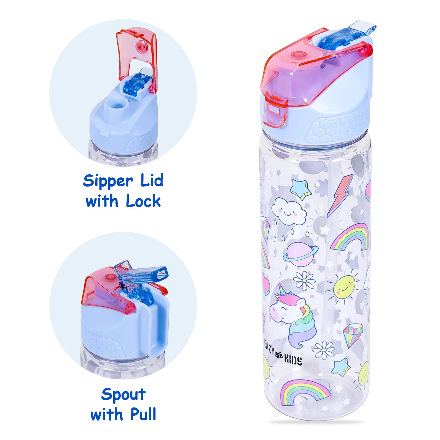 EAZY KIDS 4 Compartment Bento Lunch Box w/2in1 Tritan Water Bottle and Steel Food Jar Unicorn - Blue