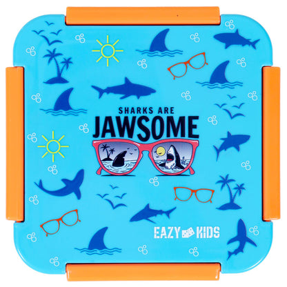 EAZY KIDS Lunch Box Set and Tritan Water Bottle w/2in1 drinking Flip lid and Sipper Unicorn - Blue