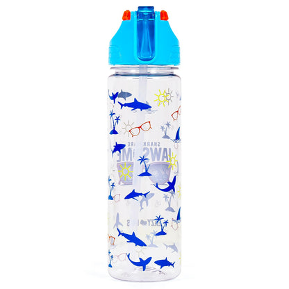 EAZY KIDS Lunch Box Set and Tritan Water Bottle w/2in1 drinking Flip lid and Sipper Jawsome - Blue