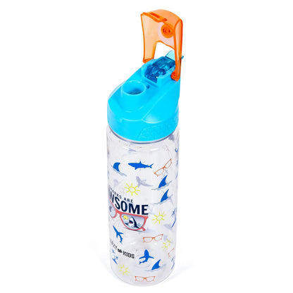 EAZY KIDS Lunch Box Set and Tritan Water Bottle w/2in1 drinking Flip lid and Sipper Unicorn - Blue