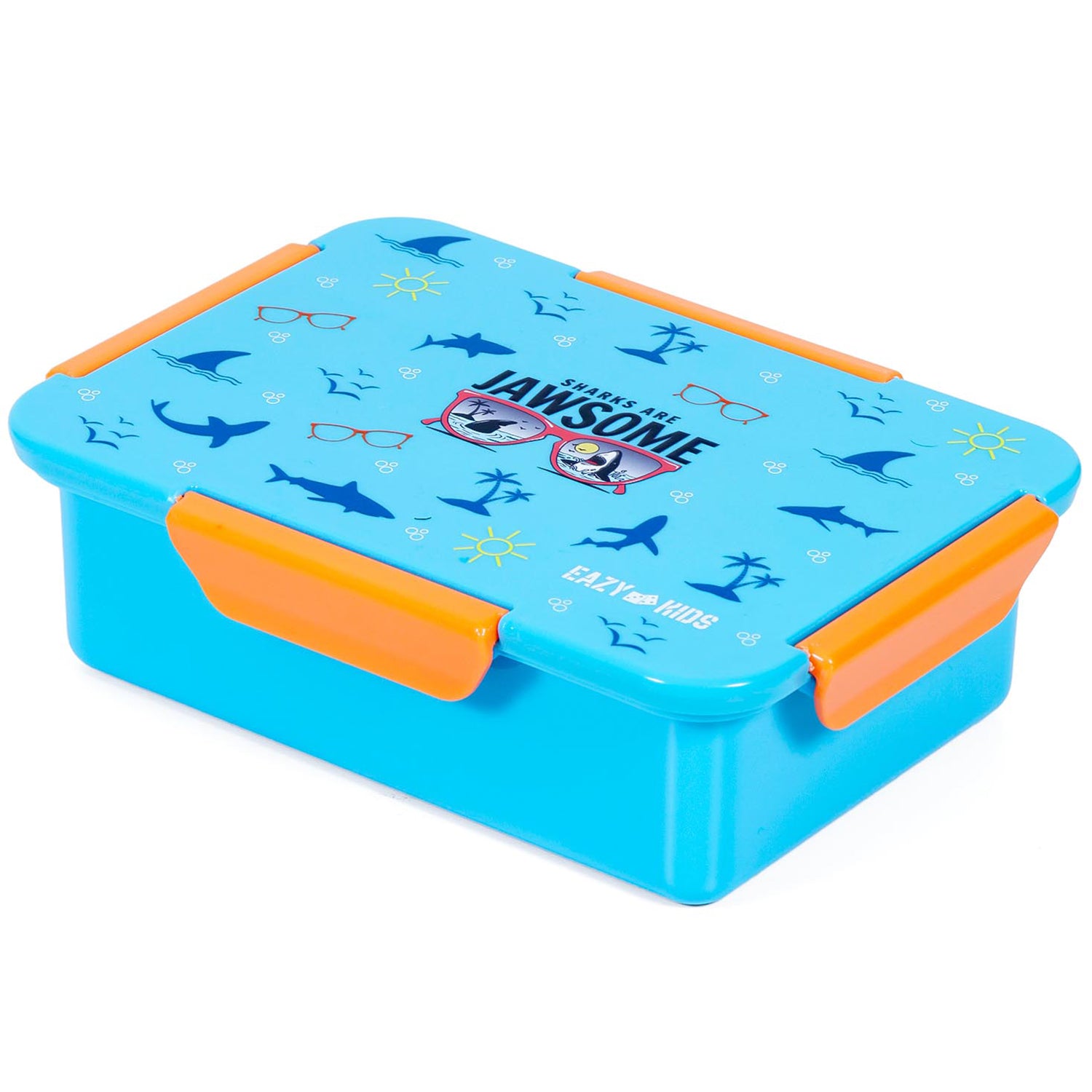 EAZY KIDS Lunch Box Set and Tritan Water Bottle w/2in1 drinking Flip lid and Sipper Jawsome - Blue
